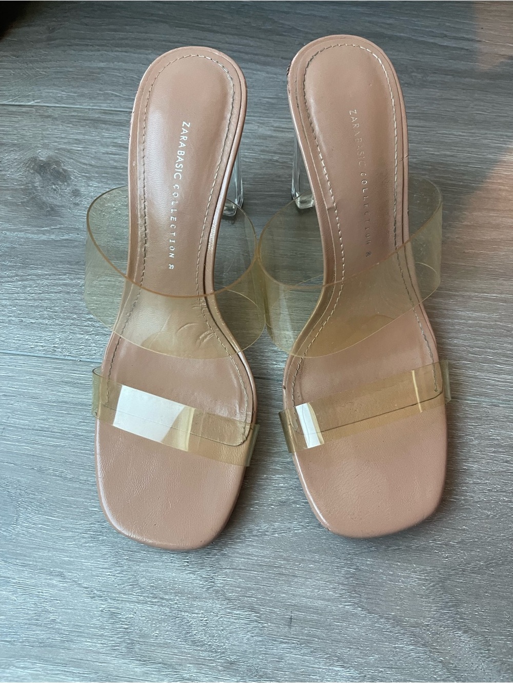 Zara Clear-Strap Slide Sandals in Nude/Tan size 39
